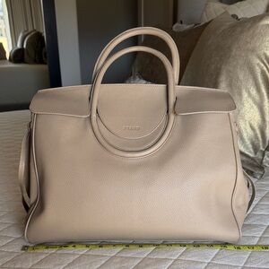 STAUD Taupe Pebbled Leather Double-Handle Tote